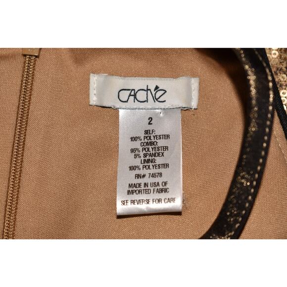 CACHE $158 Gold/Brown Sequin Snake Print Halter Neck Sheath‎ Dress Size 2 - Picture 5 of 5